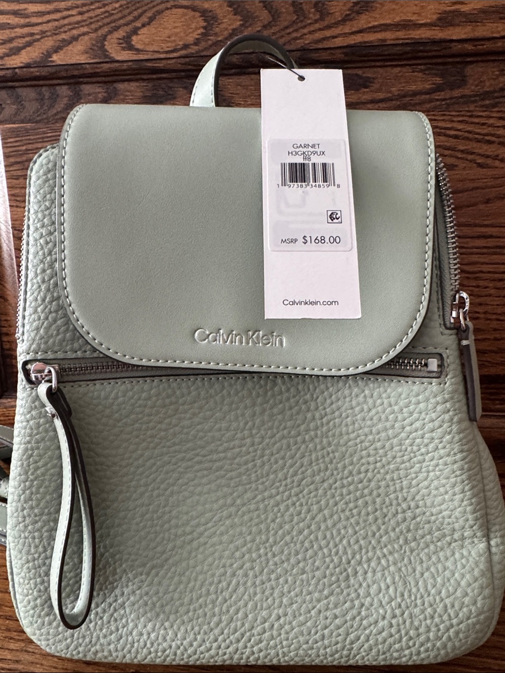 Calvin Klein Mint Green Pebbled Leather Backpack